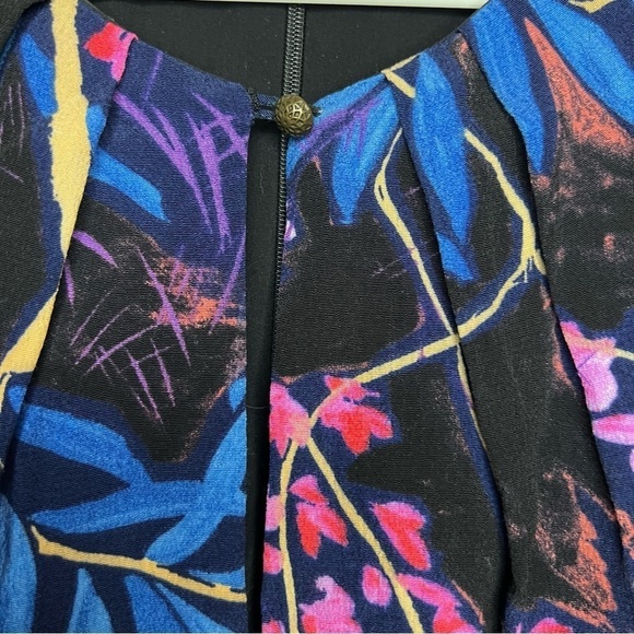 Anthropologie Maeve Elia Blue Floral Cold Shoulder Short Sleeve Midi Dress Sz 8 - Picture 7 of 16